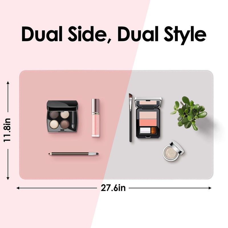 TOHONFOO Makeup Mat for Vanity to Protect Desk Top 27.6 x 11.8 in, Dual-Sided Makeup Mat, Easy to Clean Desk Pad - Waterproof and Oilproof Vanity Accessories (Pink and Silver) - Image 3